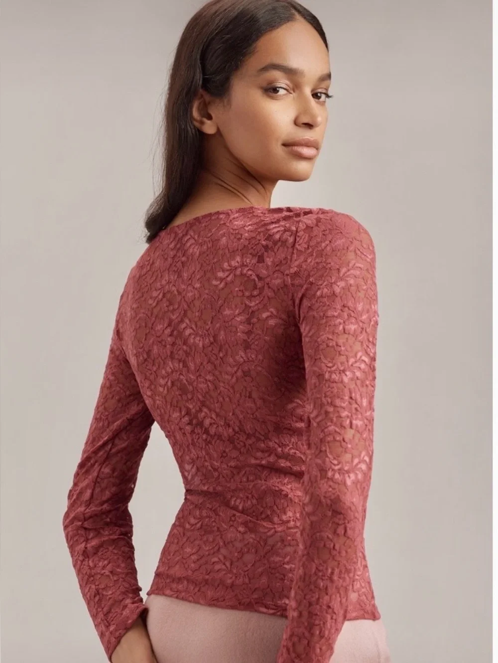 Anthropologie Rose Lace Long-Sleeve Tee